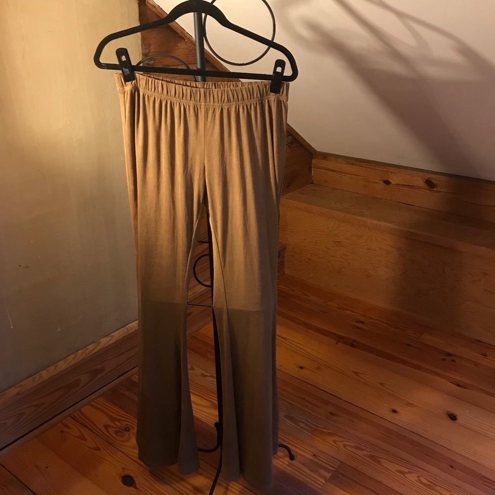 A'Reve Beige Suede Stretch Flare Pants, EUC, L